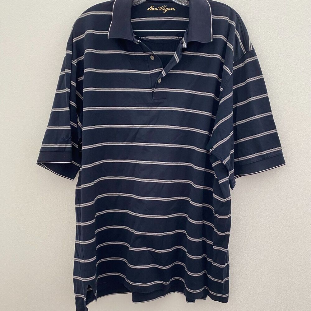 Ben Hogan Polo Shirt Men's XL Blue Striped Golf Collared Short Sleeve Classic